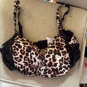 Leopard Print Lace Trim Bra
